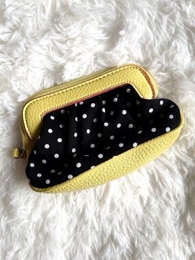 Vintage Polka Dot Black & Yellow Wristlet Clutch Purse